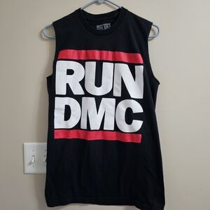 RUN DMC Logo Sleeveless Tee in Black with Red & White Print